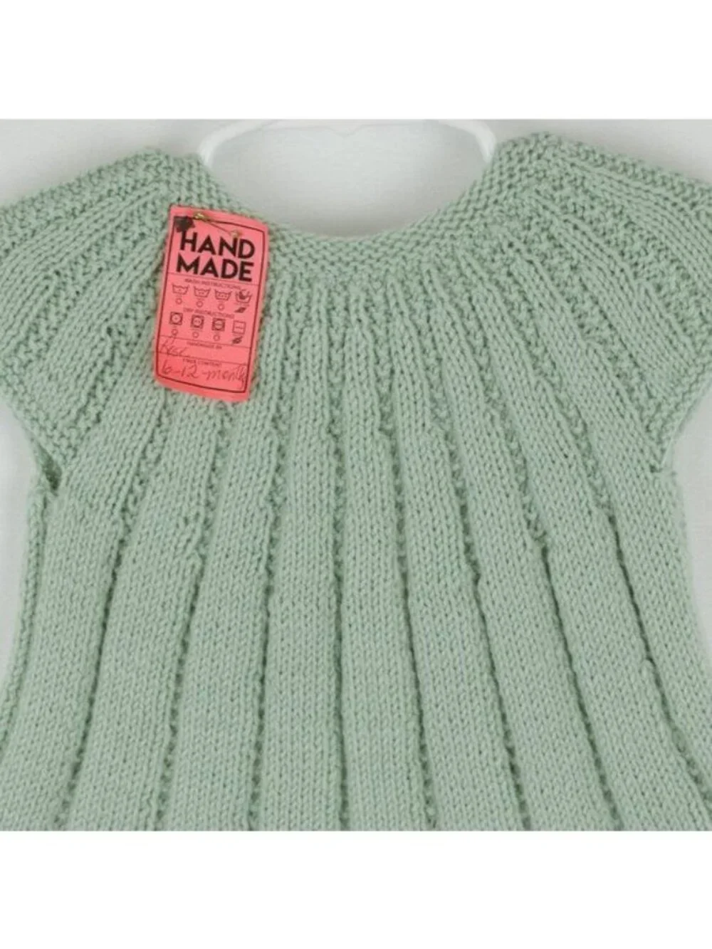 Handmade Infant Size 6-12 Months Green Ribbed Cap Sleeve Button Up Cardigan